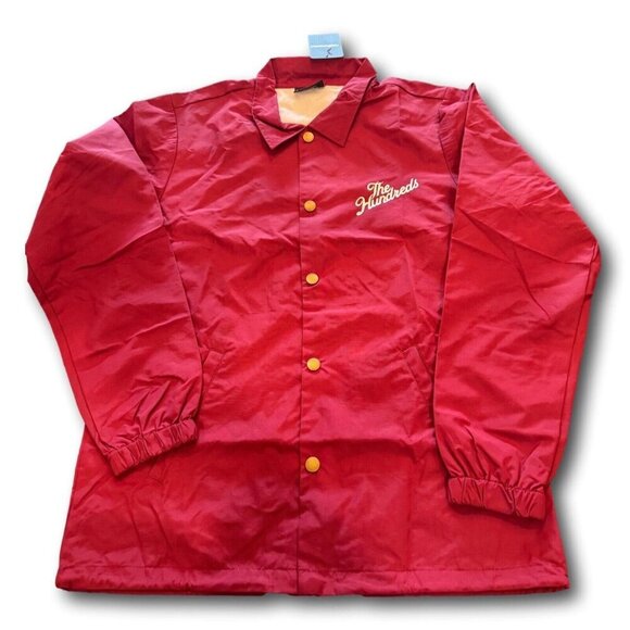 The Hundreds Logo Script Maroon Nylon Snap Button Jacket L Skate Streetwear Sz:S - Picture 1 of 3